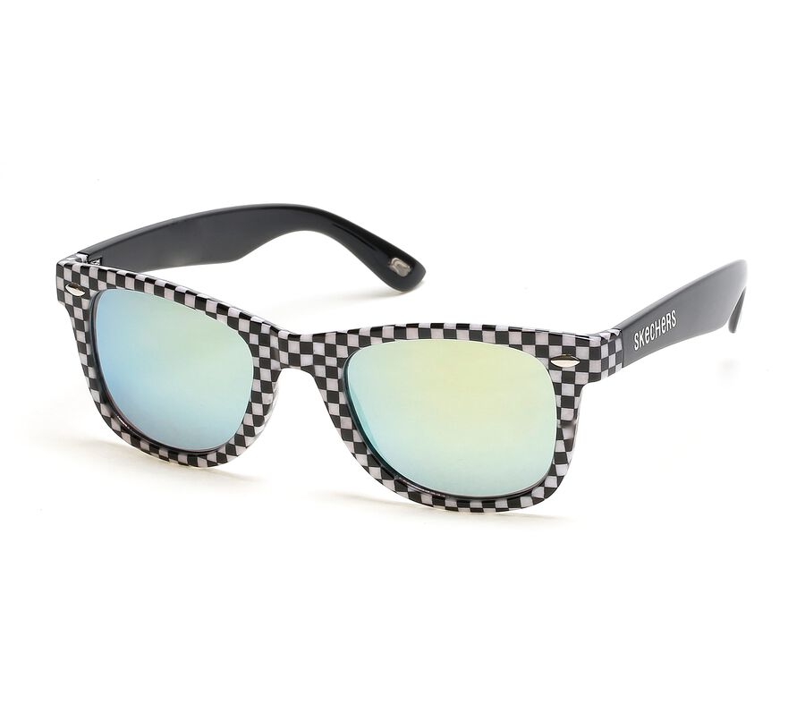 Checkered Wayfarer Sunglasses, ČERNÁ / BÍLÝ, largeimage number 0